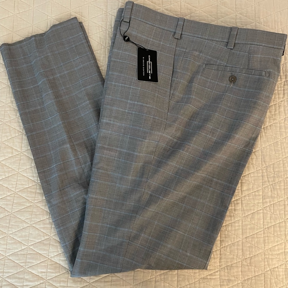 CARNOUSTIE‎ Windowpane Flat Front Stretch Wool Trouser in Gray Size 40 NWT $225